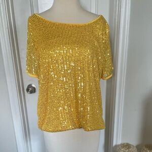Ashley Stewart Yellow Sequin Relaxed Blouse